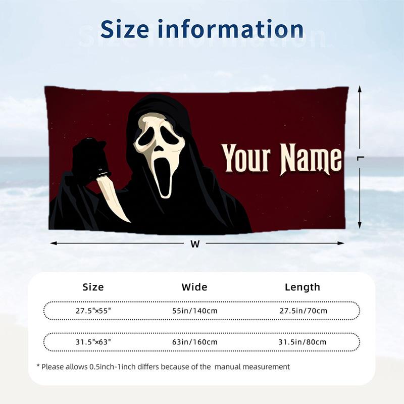 Custom Text Beach Towel, Soft Absorbent Swimming Multi-use TowelScream Ghostface