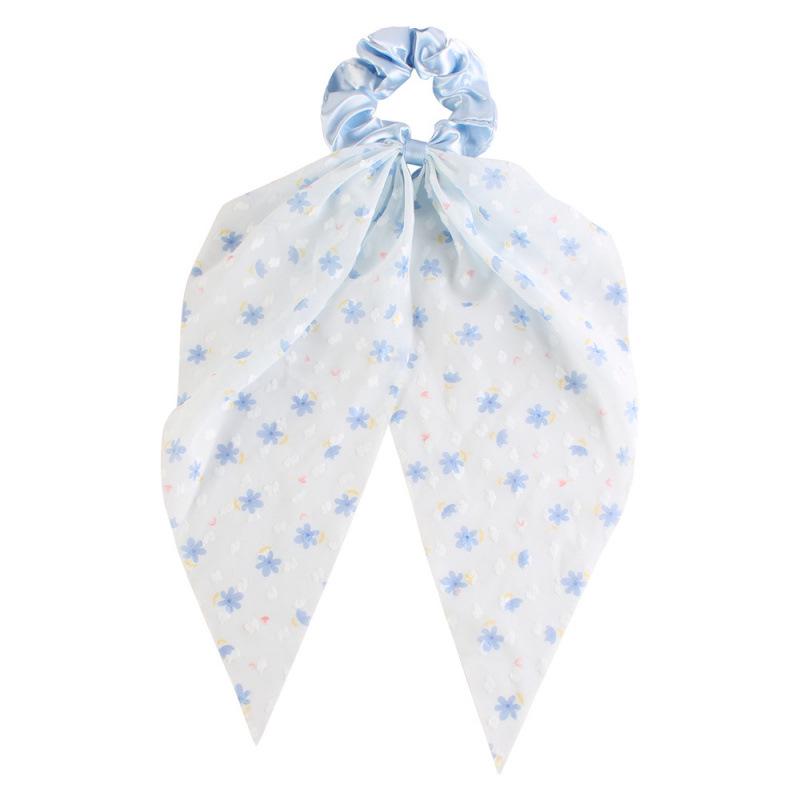 Versatile Floral Ribbon Bow Hair Tie - Korean Style Hair Accessory with Small Flowers for Women's Ponytails