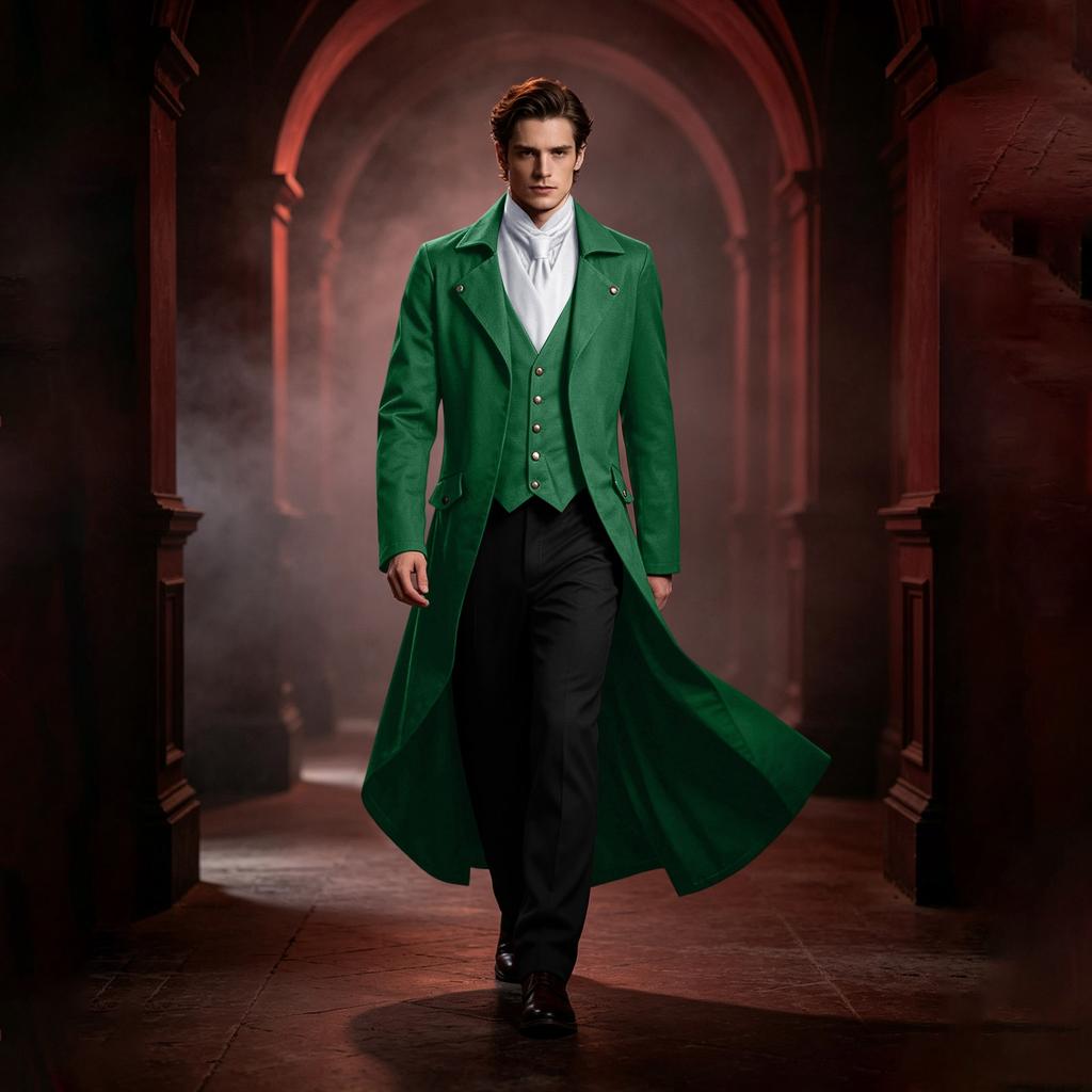 Men's Gothic Steampunk Tailcoat Jacket Black Halloween Costume