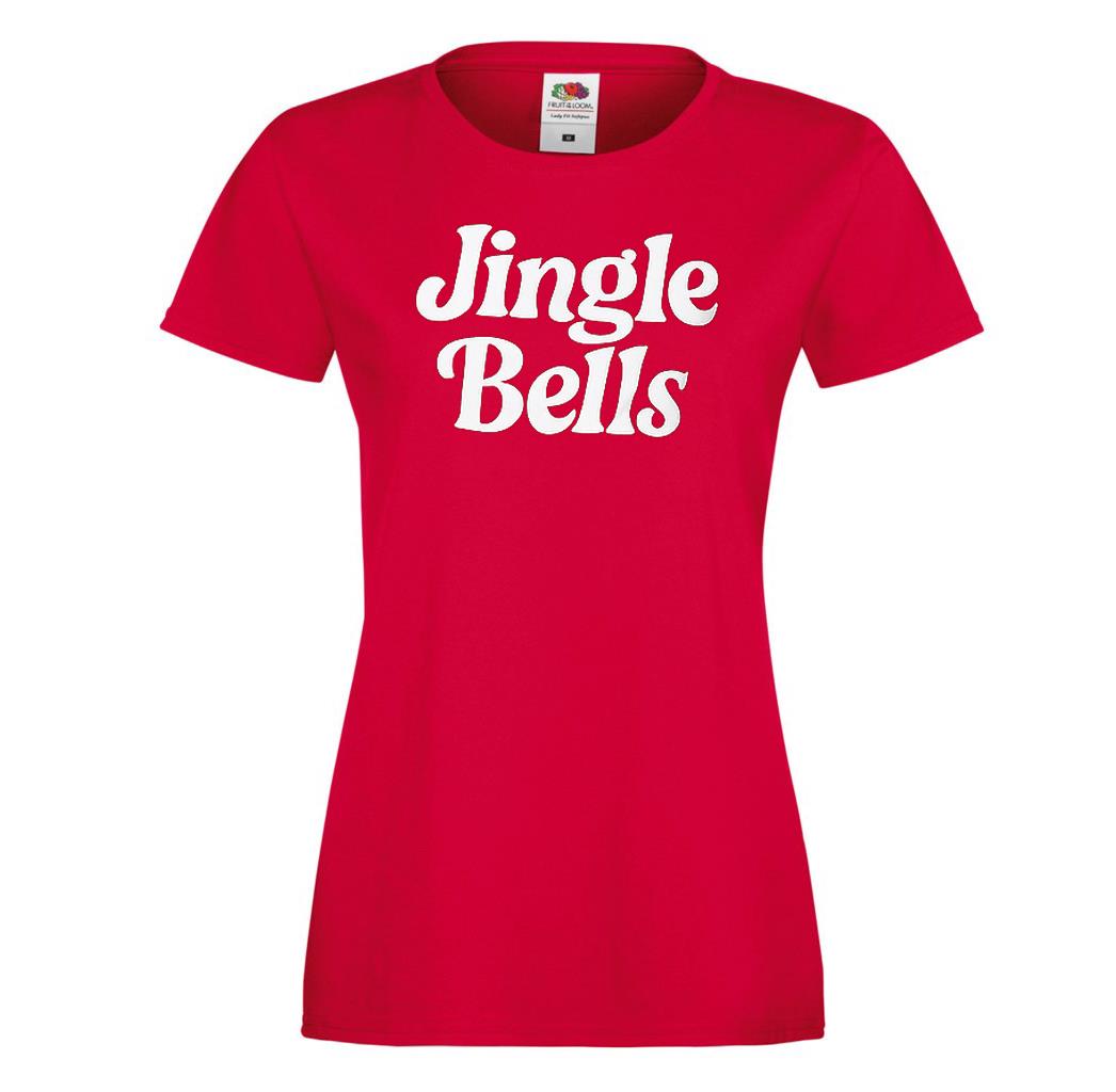 Unisexs Jingle Bells Festive Red Christmas Lady Fit TShirt 2XL