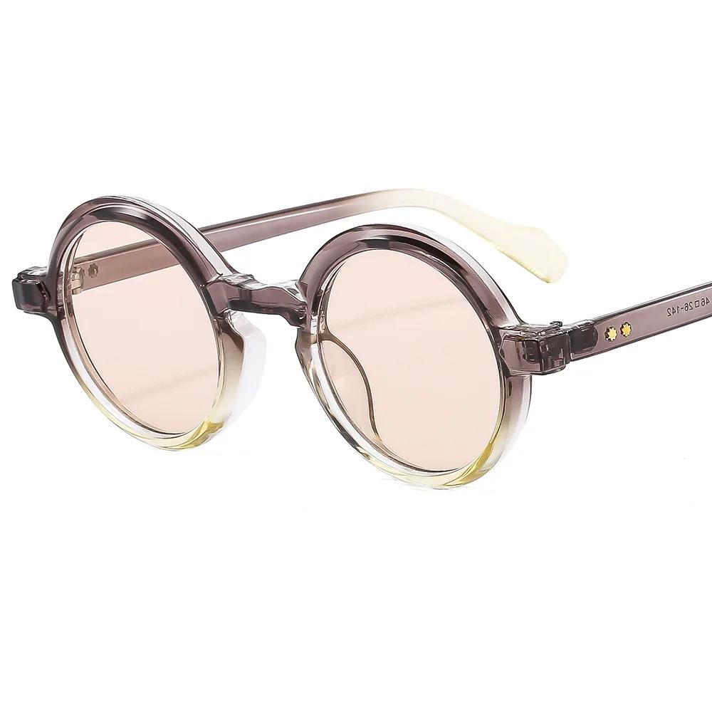 Retro Round Punk Women Sunglasses Fashion Double Color Gradient Purple Shades Men Rivets Sun Glasses UV400