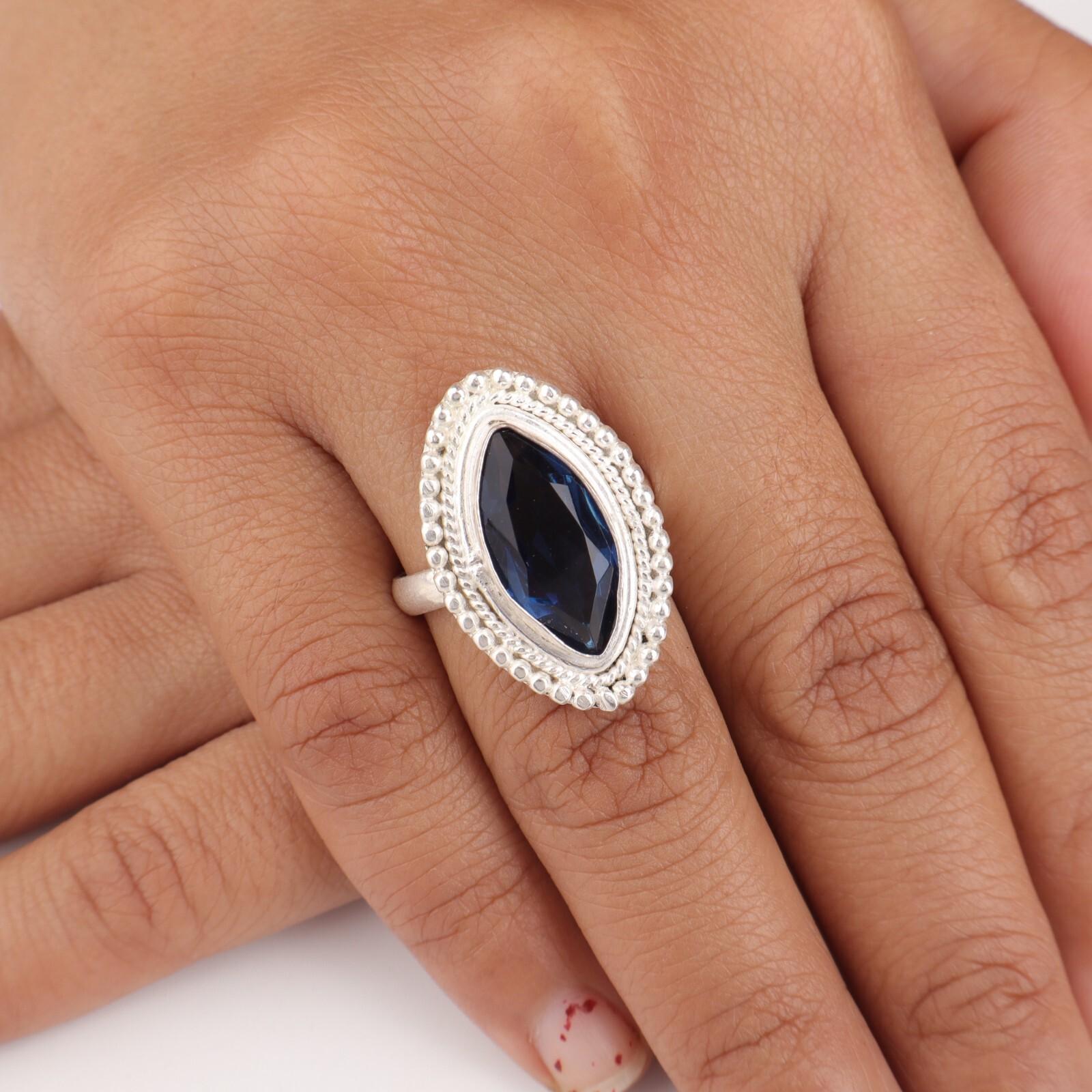 

Натуральный Лондонский Голубой Топаз Драгоценный Камень 925 Стерлинговое Серебро Ювелирное Изделие Ручной Работы Кольцо RR-26-5 4.25