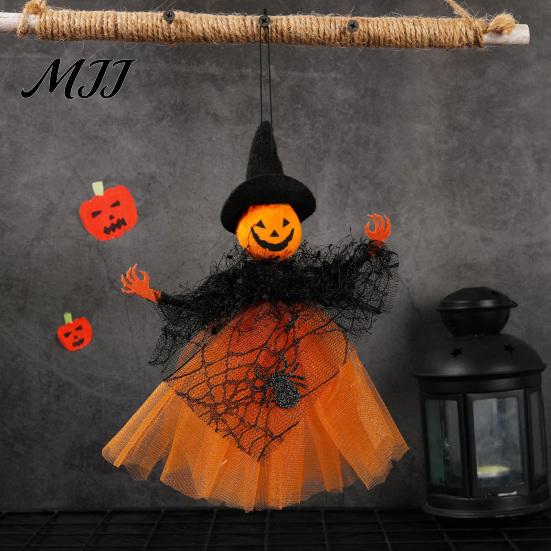 Halloween Holiday Decoration Witch Doll Decoration, Spooky Ghost Pumpkin Hanging Festive Ornament with Gauze Skirt for Indoor Outdoor Party Decor