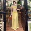 Sexy Kink One-word Shoulder Top, Vacation Style Two-piece Set, Women's Summer Temperament, Waist and Thin Banquet Skirt Set
