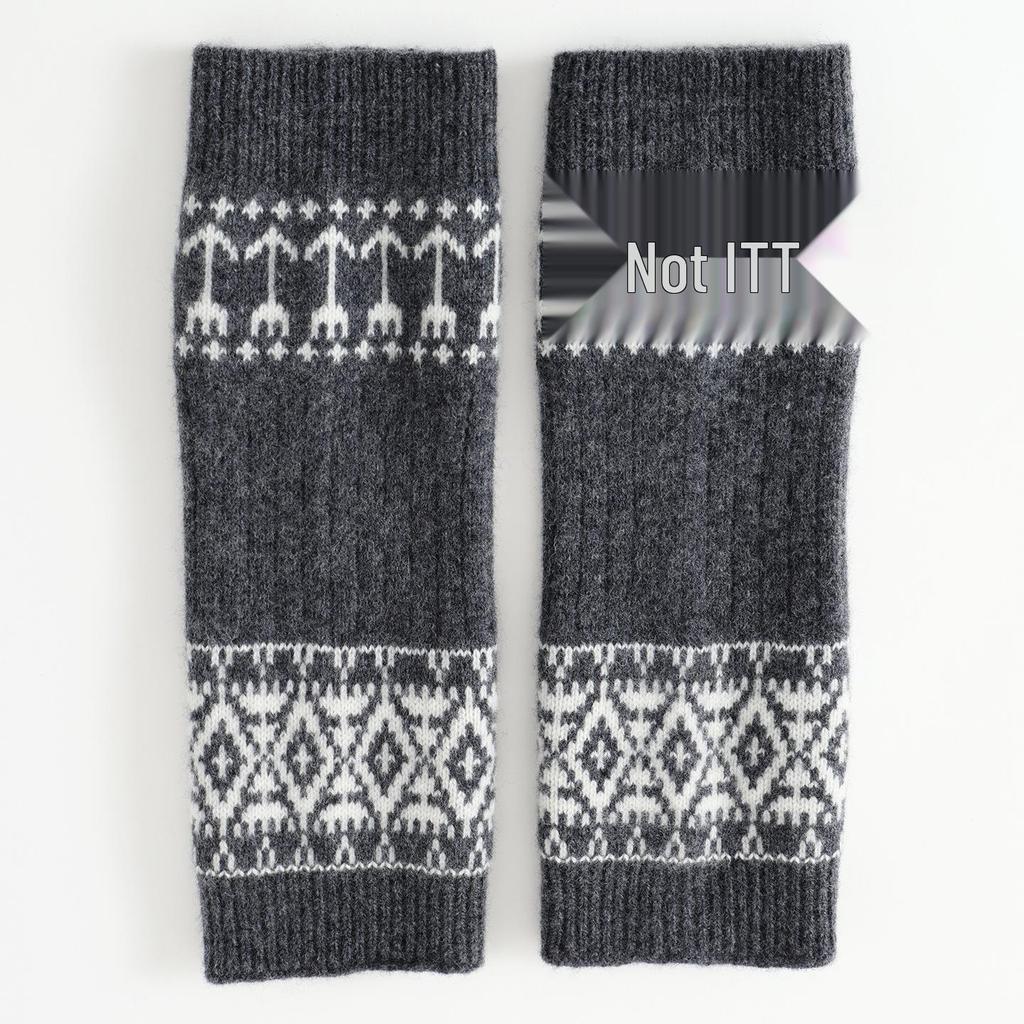 Girls' Jacquard Retro Wool Leg Warmers - Thick, Warm Mid-Calf Socks for Autumn & Winter.