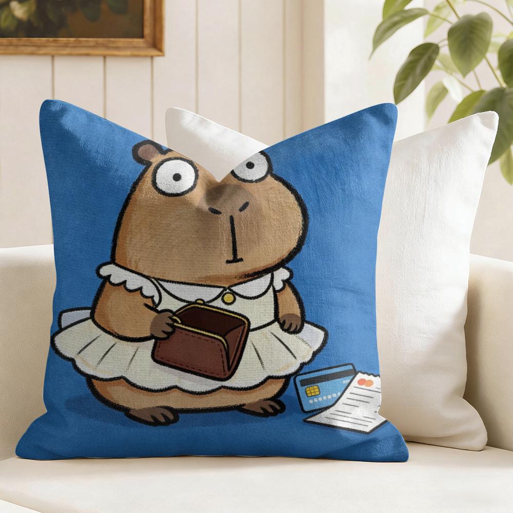 Capybara Cute Cushion Cover Summer Linen Pillow Case Organic Fabric Cushion Cover Double-Sided Print Sofa Home Decor