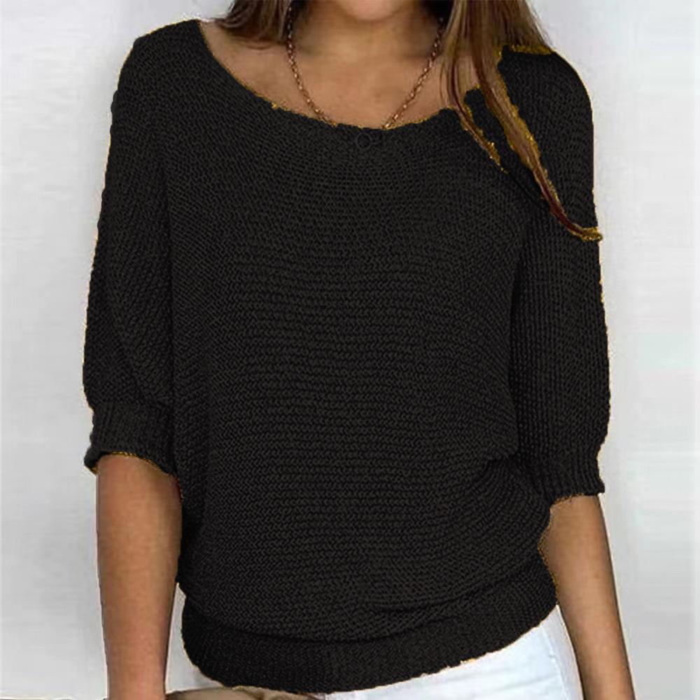 2026 Women's Solid Color Round Neck Knitwear Three-Quarter Sleeve Top