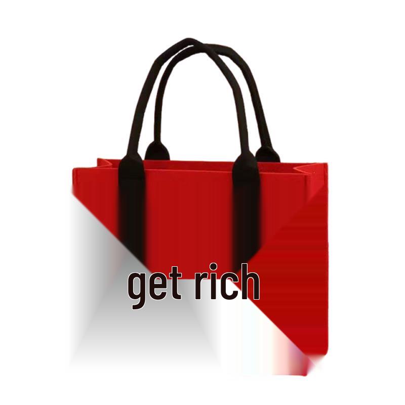 Large Red Felt Handbag: Joy & Prosperity Holiday Gift Bag for New Year and Christmas