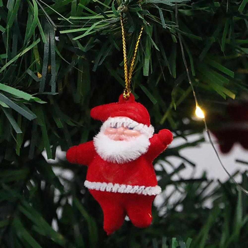 6Pcs Flocking Xmas Tree Hanging Red Christmas Tree Pendant Mini Santa Claus Pendant  Holiday Party