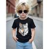 European Size Boys Round Neck Short Sleeved T Shirt with Mechanical Werewolf Pattern