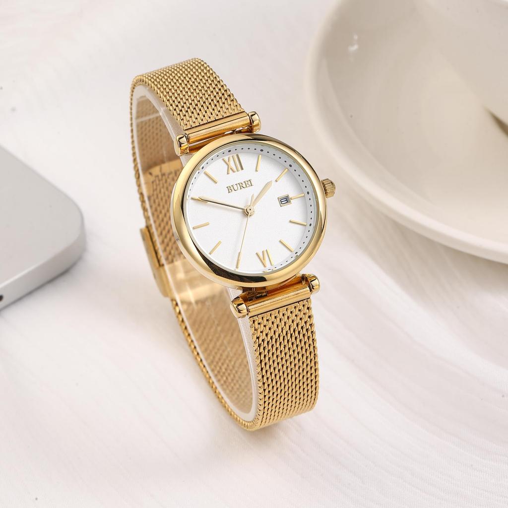 BUREI Quartz Analog Watch with Stainless Steel Slim and Perfect for and A Great Gift for and Perfect for Birthdays and Celebrations Stainless Women's