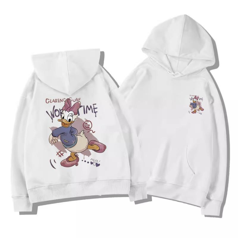 Women's Plus Size Gray Donald Duck Hoodie - American Style, Silver Fox Velvet, Thickened for Autumn Winter.