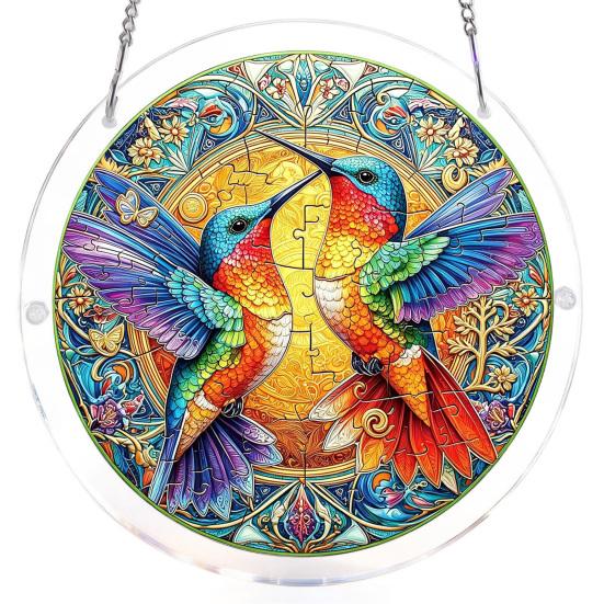 Stained Glass Style Puzzle Suncatcher, DIY Acrylic Jigsaw Puzzle for Adult, Colorful Window Hanging Ornaments for Home Garden Decor