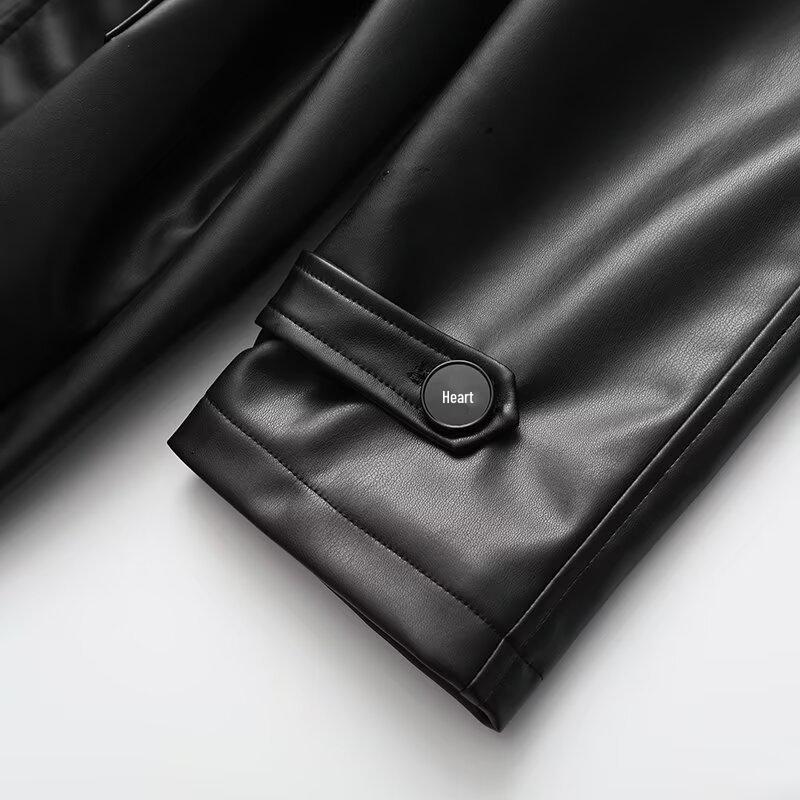 Automne/Hiver 2024 Manteau Trench Mi-Long en Cuir pour Femme avec Revers et Ceinture