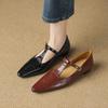 Fashion NEW Spring/Autumn Women Pumps Pointed Toe Low Heel Shoes Split Leather Shoes for Women Concise Shallow T-Strap Mary Janes Shoes