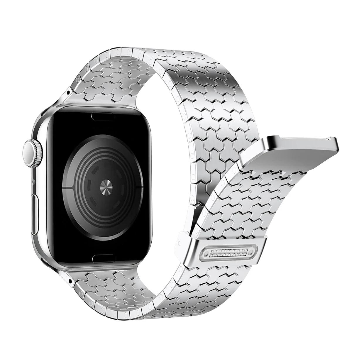 

Магнитный браслет для Apple Watch Ремешок 46/45/44мм 41/40/38мм Ремешок из нержавеющей стали Iwatch Серии 11 10 9 8 7 SE3 Ultra 3 49мм 38-40-41-S10-11 42 серебряный