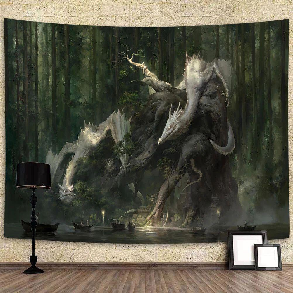 Tapestry dragon fantasy anime green 75x100 чёрный