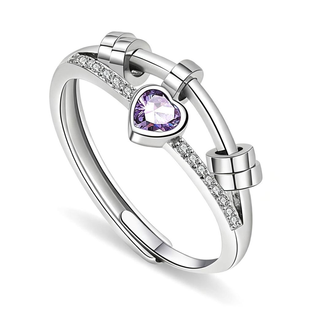 Heart-Shaped Birthstone Spinner Ring - Stress-Relief Roller Ball for Men & Women
