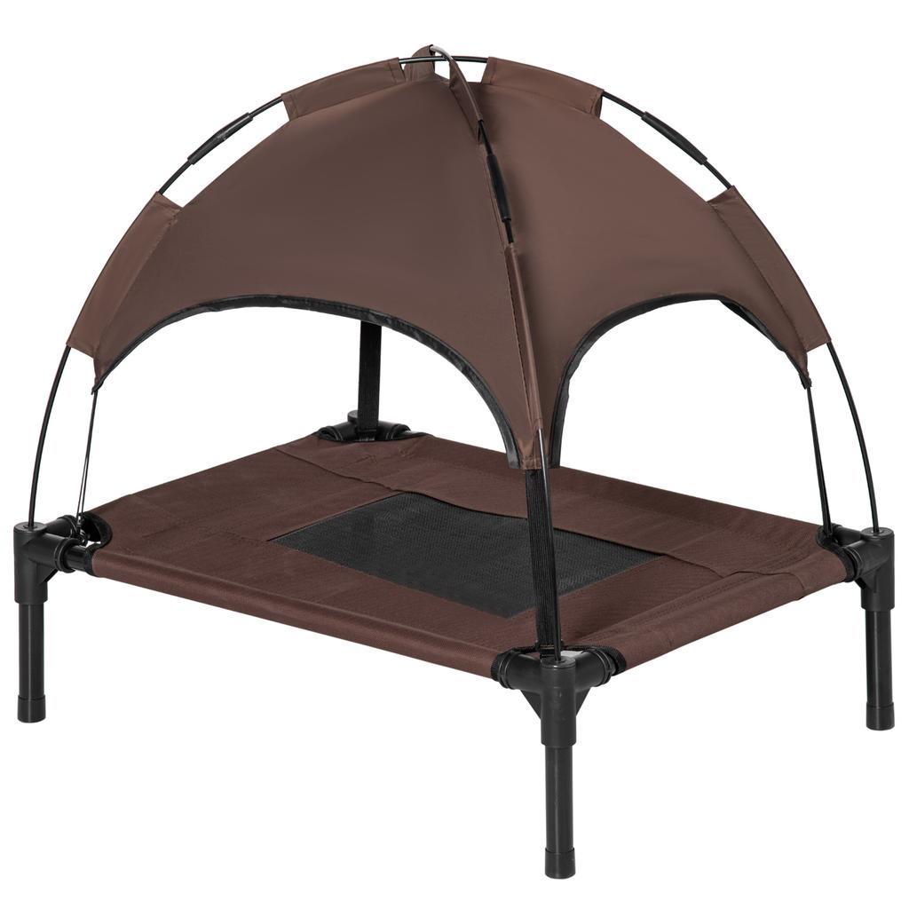 Pet Bed with Canopy, Foldable, Dog Lounger, Outdoor Dog Bed, Mesh Fabric, Brown + Black