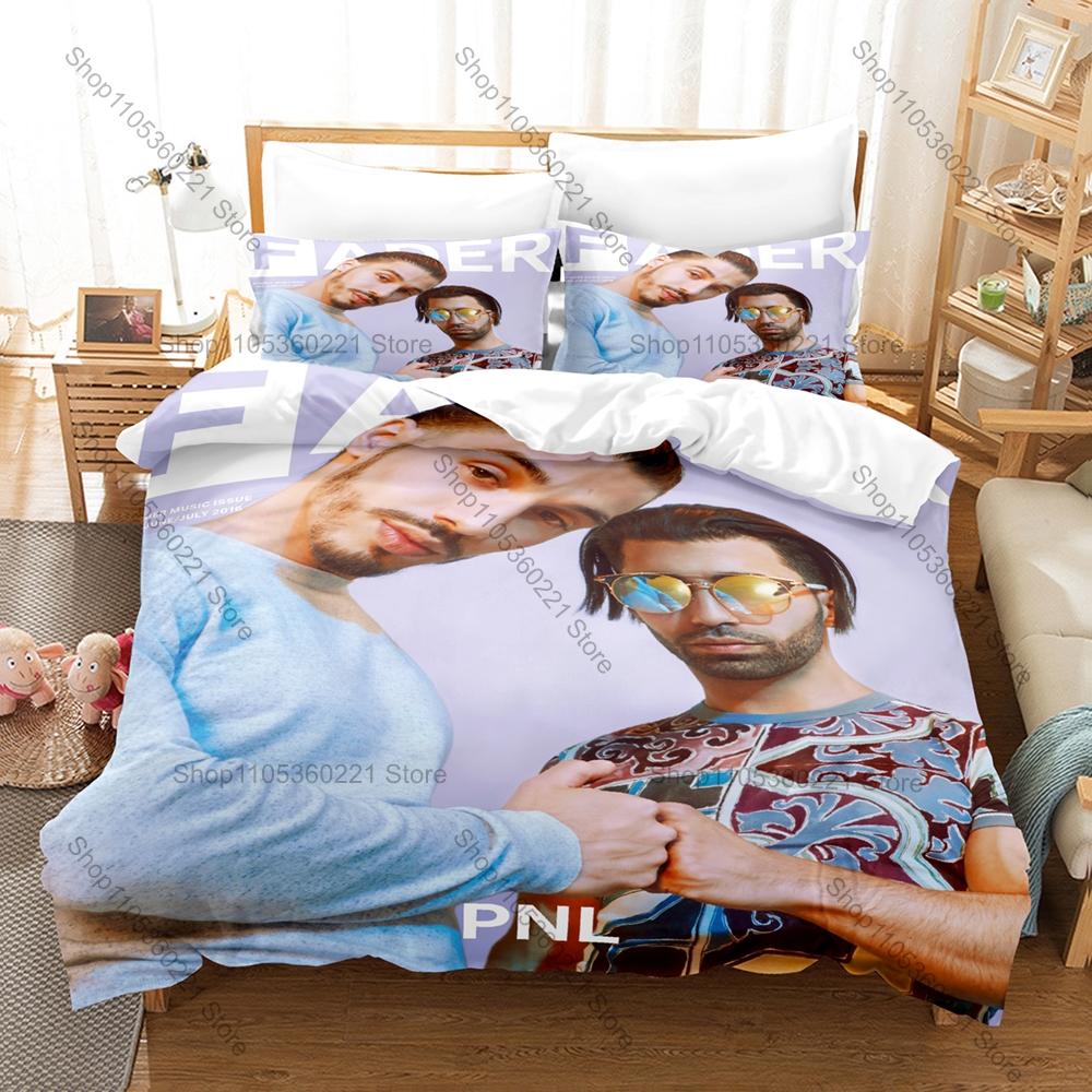 PNL Duvet Cover + 2 Pillowcases, French Hip Hop Duo Print Bedding Set Soft Bed Linen for Music Fans Bedroom Decor