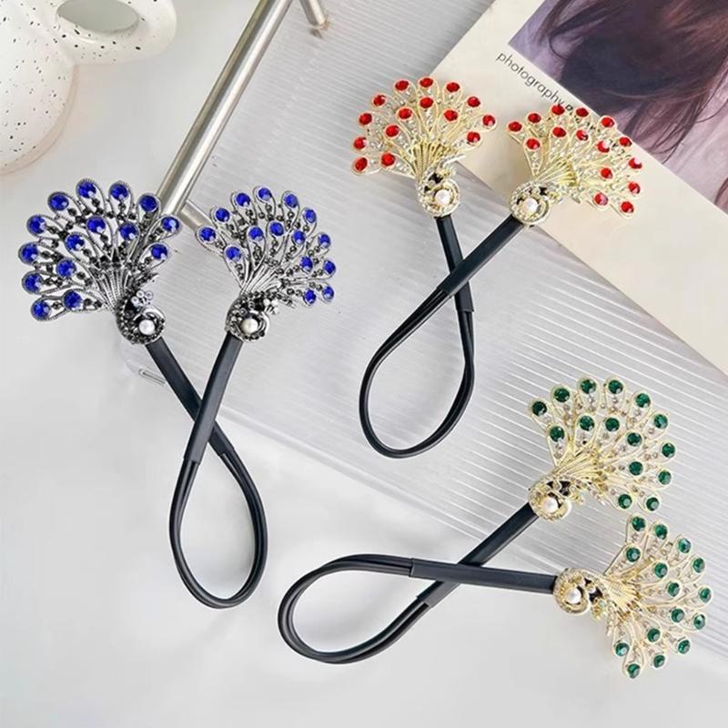 Peacocks Shaped Hairpin Strong Grip Alloy Materials For Gym Party Quick Hairstyling