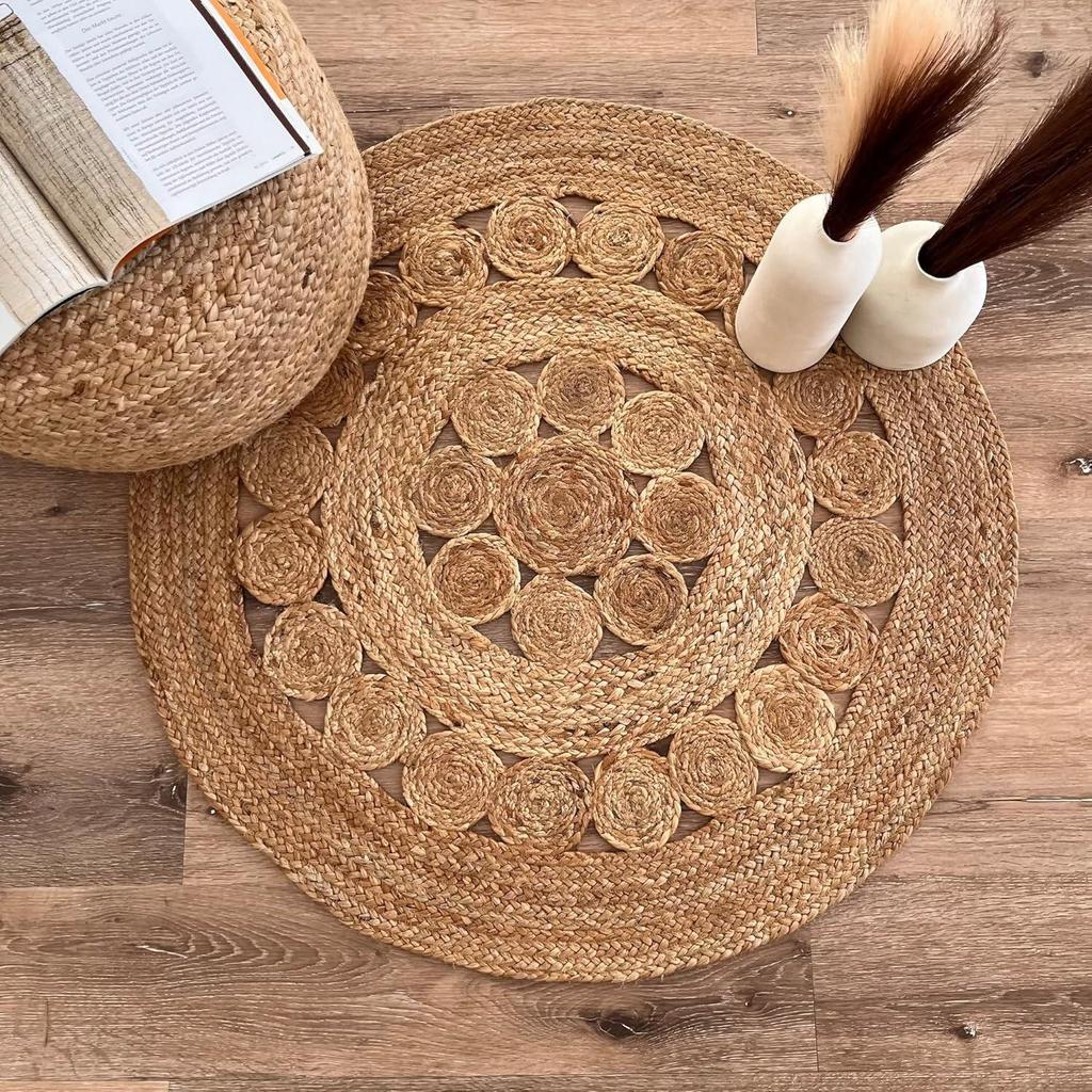 Rectangle Jute Rug Runner Handmade 100% Natural Braided Floor Mat Reversible Natural Jute Round Rug Handmade