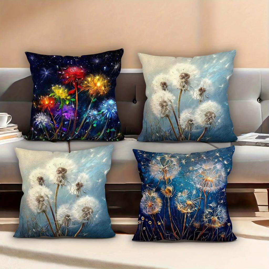 Nordic Dandelion Pattern Double-Sided Printed Pillow Cover Short Plush Suitable Living Room Bedrooms Sofas Throw Cushion Cover
