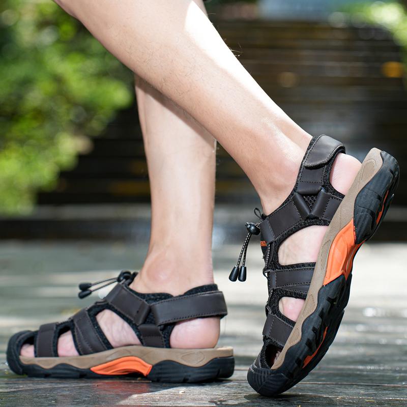 Summer Men's Outdoor  Leather Large Size Toe Sandals Summer Casual Men's Fashion Outdoor Non-Slip Beach Sandals