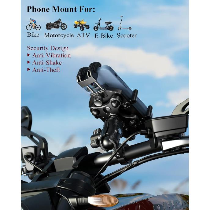 BRCOVAN Anti-Theft Motorcycle Phone Mount Holder With Vibration Dampener & High-Speed Secure Lock, Adjustable Size Handlebar Cellphone Cradle For