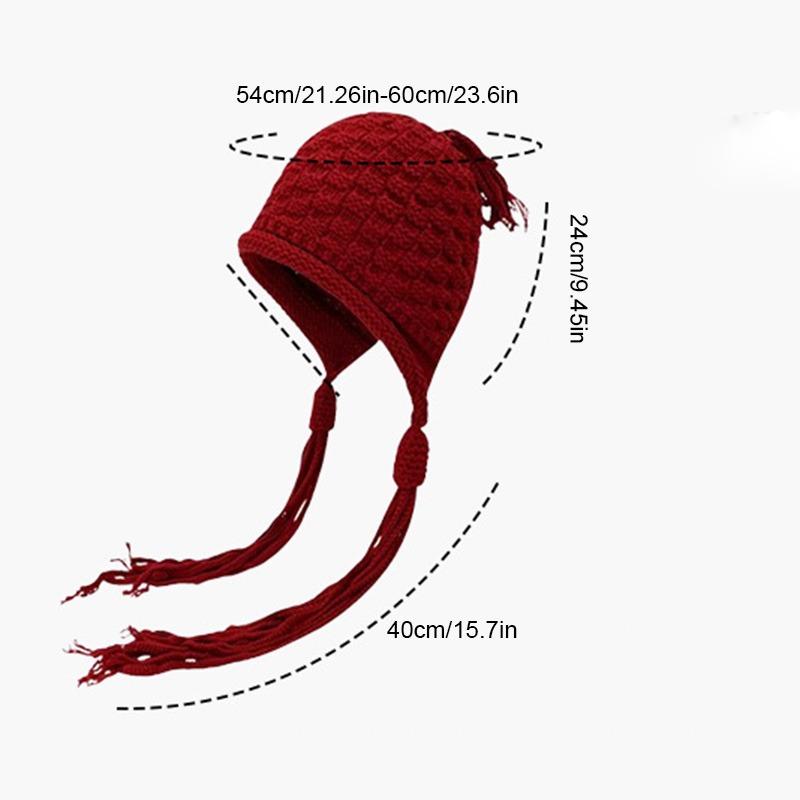 Autumn and Winter Sweet Knitted Hat with Long Tassels Windproof Ear Protection Hat Keep Warm Women Bucket Cap