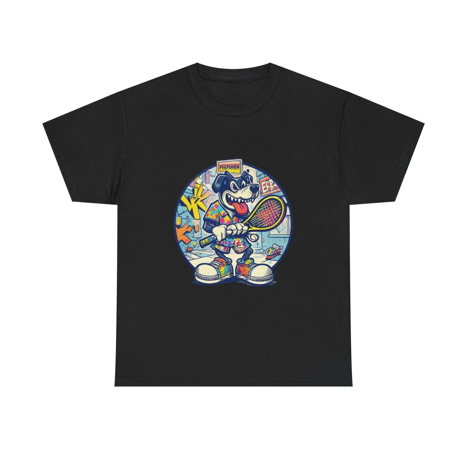 Retro Tennis Dog Graphic Tee Vintage Streetwear Sports Lover Shirt Kawaii Gift 2XL