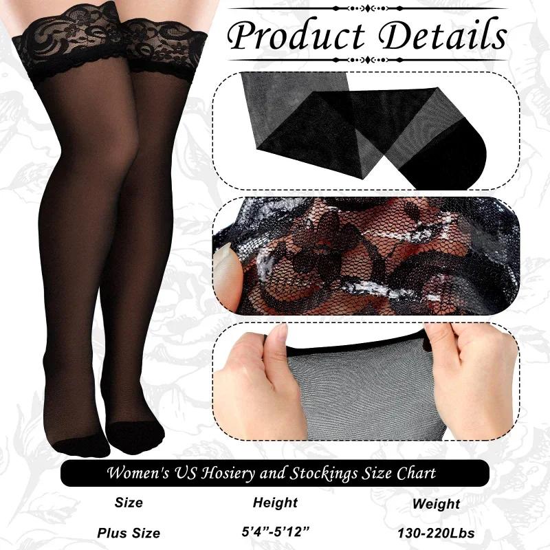 Women Plus Size Fat Sexy Stocking Lace Top Silicon Strap Anti-skid Thigh Lace Stockings Female Erotic Gift Nightclub Stockings