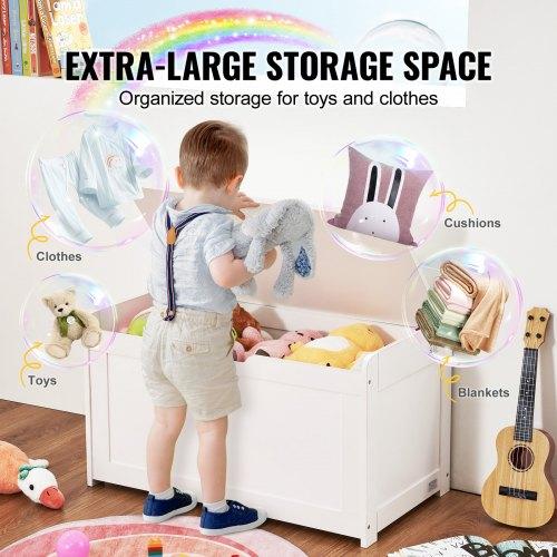 VEVOR Wooden Toy Chest for Kids, Toddler Toy Storage Box with Flip-Top Lid and Safety Hinge