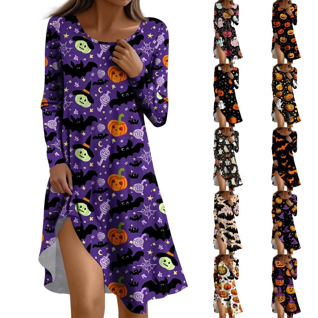 Long Sleeve Dress For Women Casual Loose Fit Print Dress With Pockets