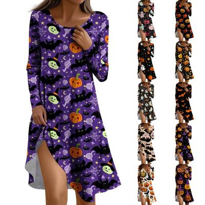 Robe à Manches Longues Pour Femmes Décontractée Coupe Ample Robe Imprimée Avec Poches