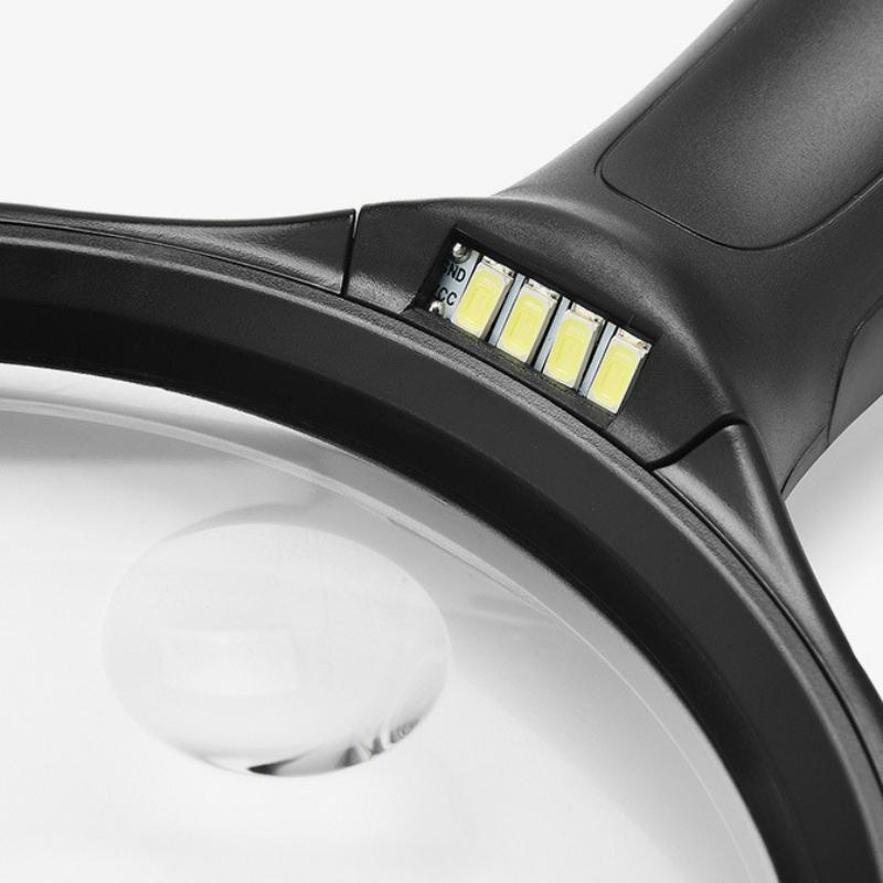 Large Lens Handheld Magnifier 30X Magnifying Glass High Brightness Lights 4LED Illumination White Magnifying Elderly