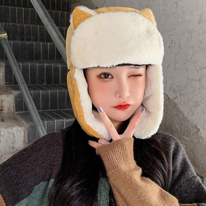 Warm Helmet Cap With Cat Ear Decor 