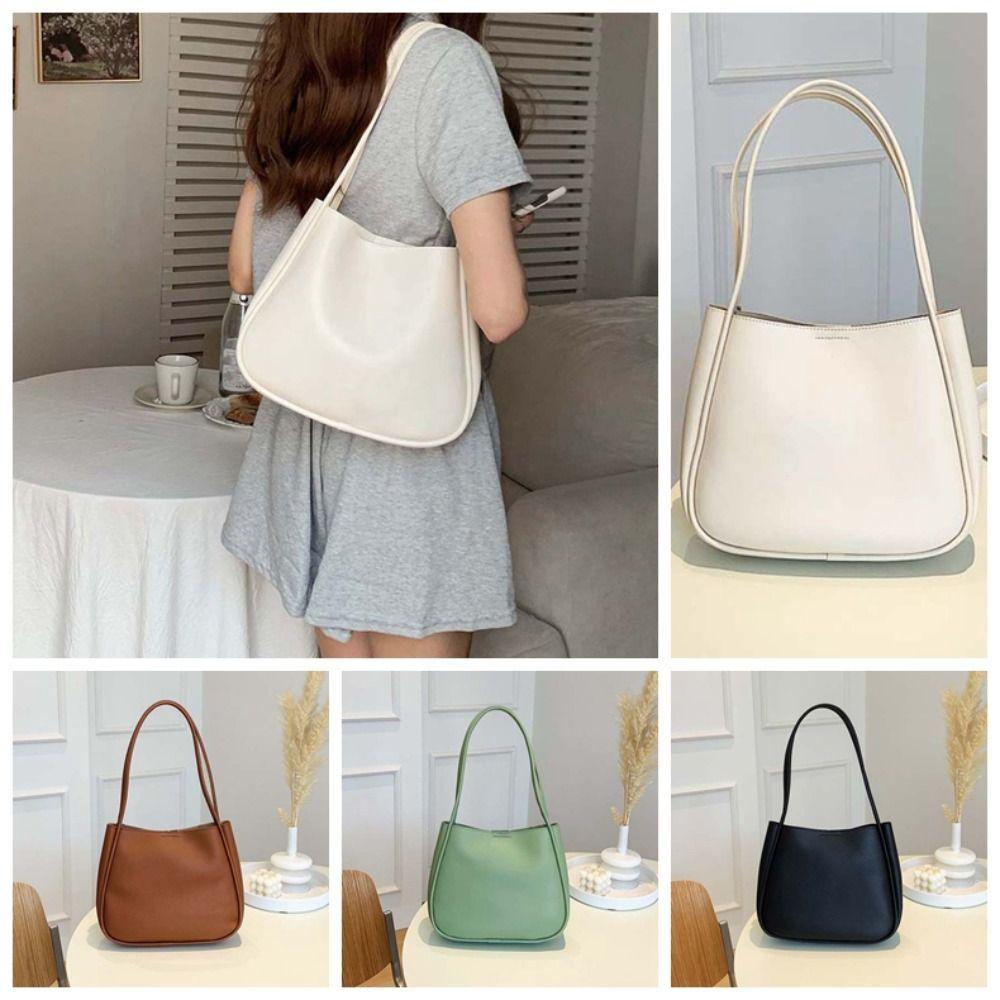 Anti-splash Water Solid Color Handbag Elegant French Underarm Bag Shopping Soft PU Tote Bag  Party