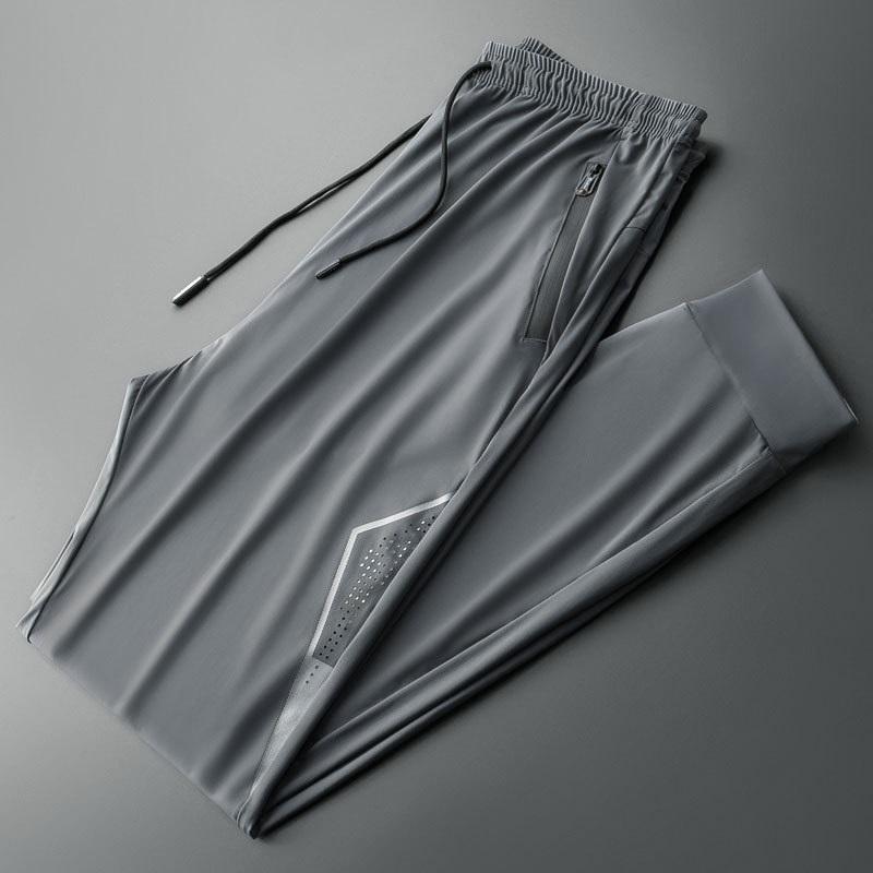 Men's High Stretch Ice Silk Casual Pants Summer Quick Dry Joggers With Zipper Pockets