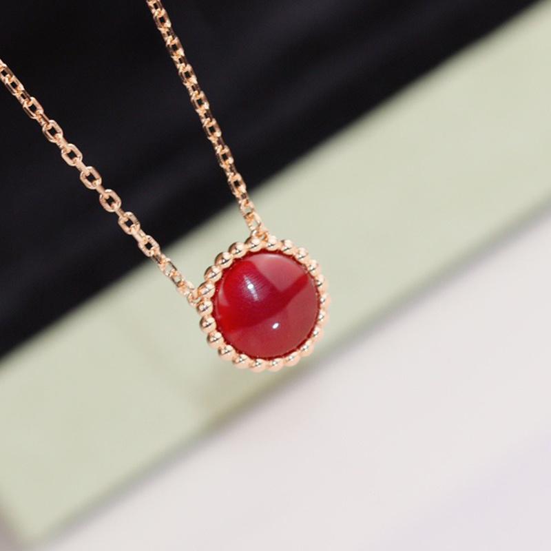 Top Brand Pure 925 Sterling Silver Jewelry For Women Green Beads Pendants Carnelian Necklace Pink Gold Luxcy Malachite Charms