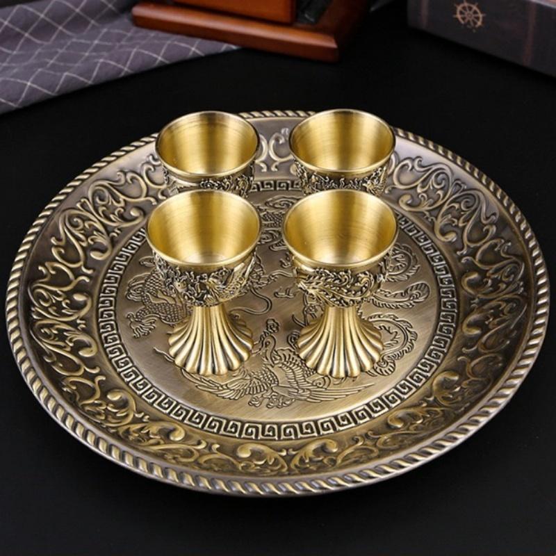 European Wine Set, Alloy Home Wine Pot Wine Glass Set, Golden Vintage Wine Glass, Wine Pot Home Living Room Decoration,24cm,1Set