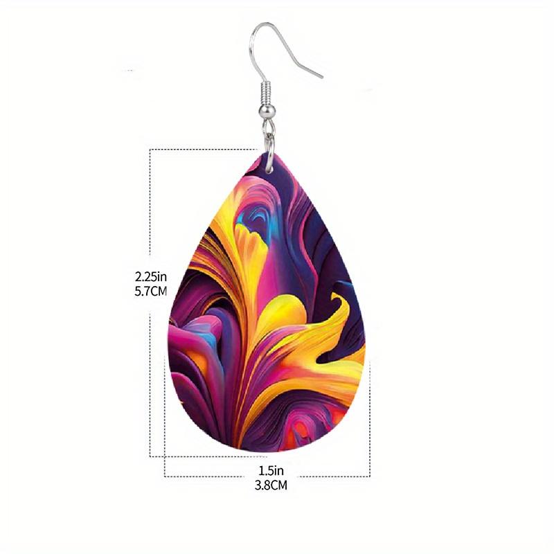 Leichte Mode Tropfenförmige PU-Leder Ohrringe Abstrakt Bunte Kaleidoskop Muster Ohrringe Trendige Damenohrringe