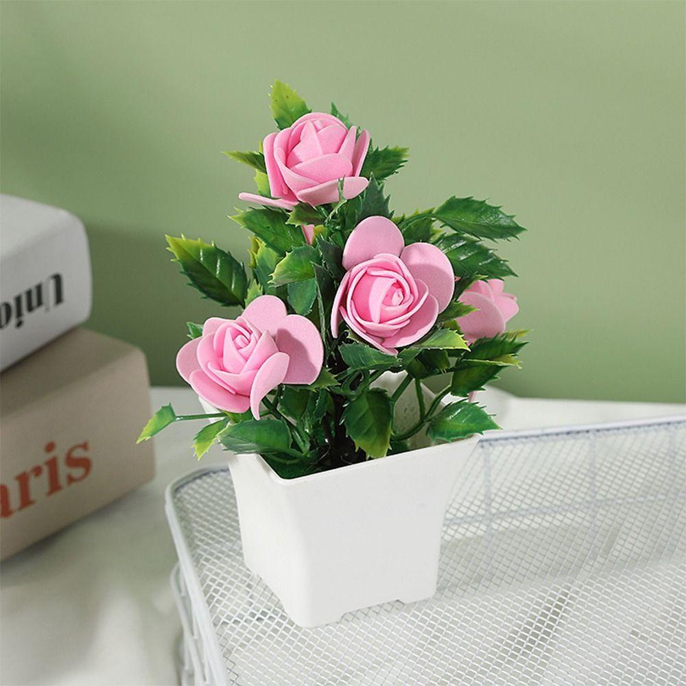 Minilandschaft Künstliche Rose Topfpflanze mit Töpfen Künstlicher Rosen-Bonsai Deko-Set Außendekor