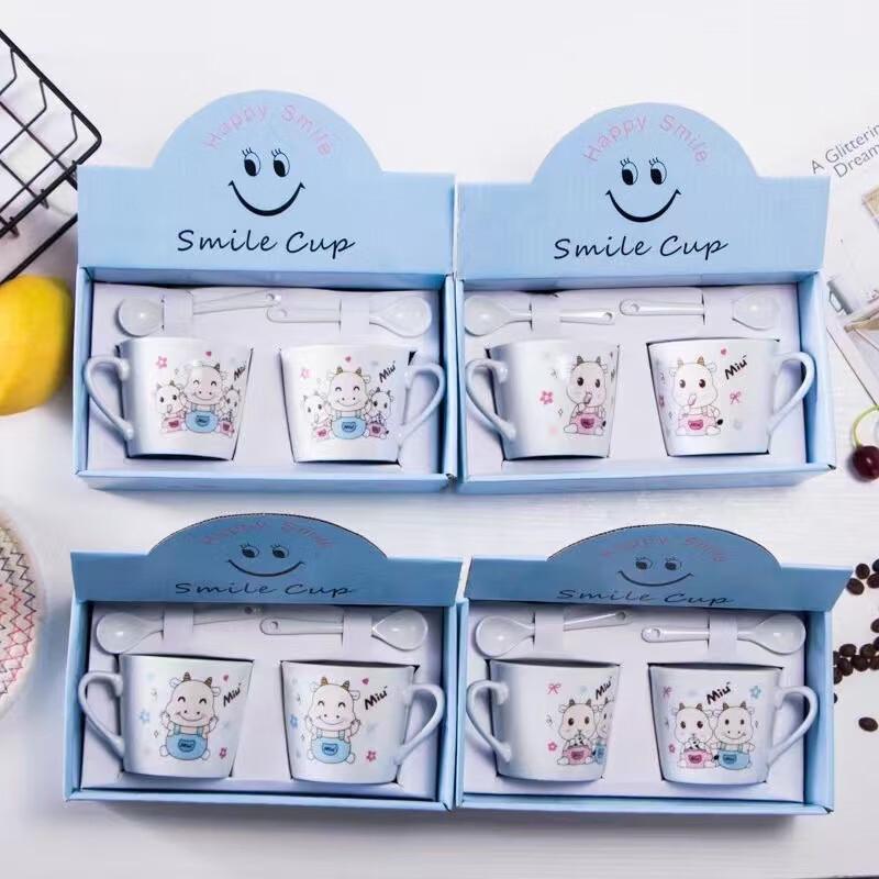 Cartoon Ceramic Mug Set with Spoons