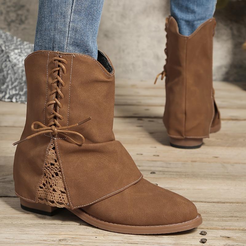 Fall and Winter New Short Boots Low High Heel Round Head Women's Boots