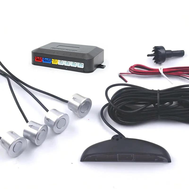 

Комплект светодиодных датчиков парковки для автомобиля, 4 датчика, 22 мм, радар заднего хода, звуковой индикатор, 8 цветов серебряный