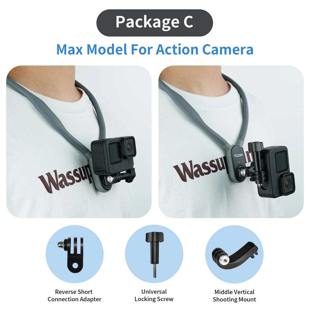 TELESIN Silicone Neck Hold Mount for GoPro Hero 13 12 11 10 9 8 Insta360 DJI Osmo Action Smartphone Magnetic Action Accessories