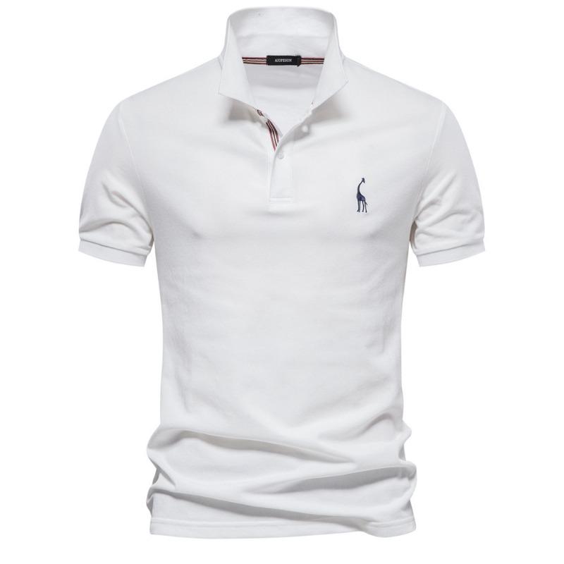 Men's Korean-Style Casual Embroidered Polo Shirt Solid Color Button Lapel Short-Sleeve Top