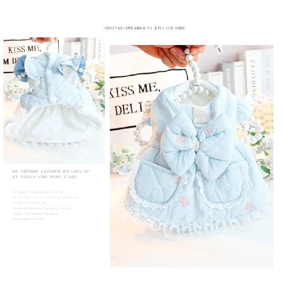 Autumn Winter Dog Clothes Thick Cotton-padded Princess Pet Dress Coat with Embroidery for Small Dogs & Cats