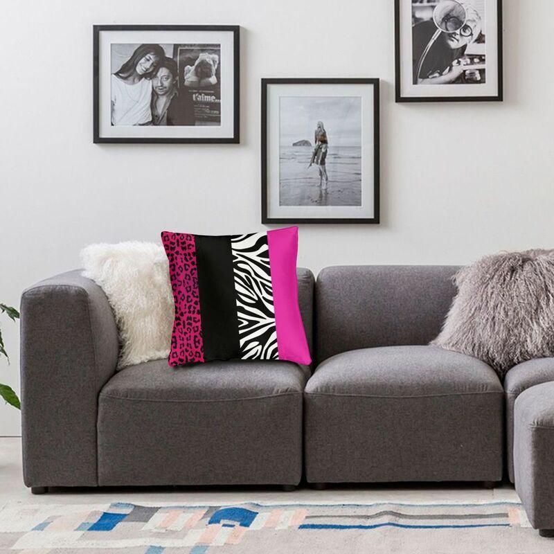 Hot Pink Zebra And Leopard Animal Print Stripes Cushion Covers 40x40 Polyester Throw Pillow Case for Sofa Car Square Pillowcase